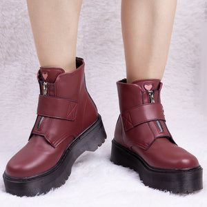 Women Heart Button Buckle Strip Ankle Martin Boots