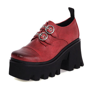 Women Vintage Buckle Block Heel Pumps Goth Shoes