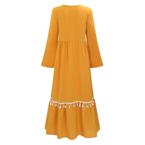 Women Boho Embroidered Abaya Long Dress