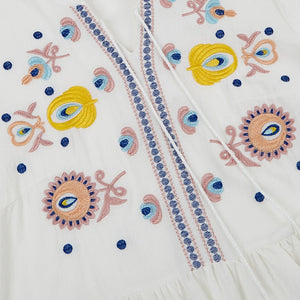 Women V-neck Embroidered Bohemian Dress