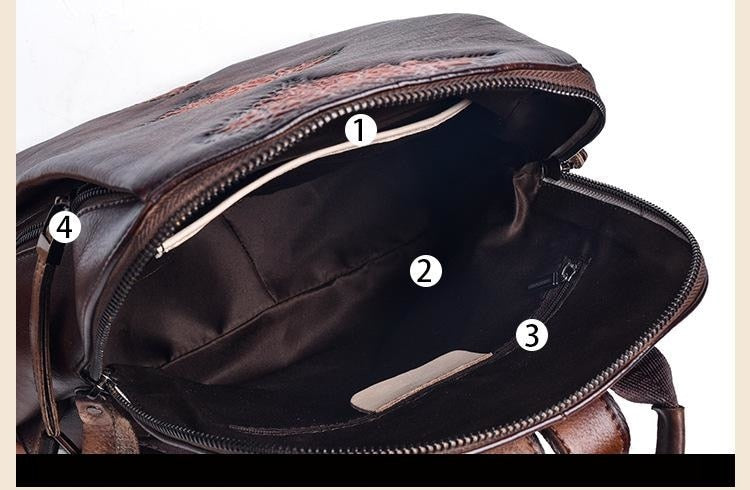 Women Handmade Retro Embossed Floral Leather Backpack