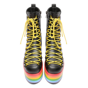 Women Leather Rainbow High Platform Ankle Boots