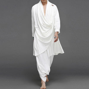Men Turtleneck Irregular Cloak Coats Drop Crotch Pants Vintage Suits