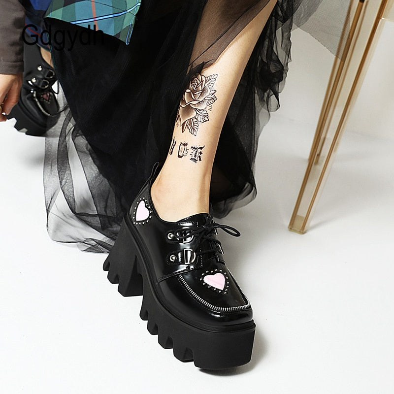 Women Lolita Heart Shape Punk Gothic Style Platform Shoes