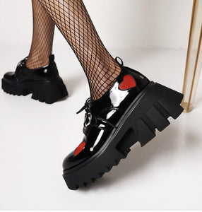 Women Chunky High Heels Heart Cute Gothic Shoes