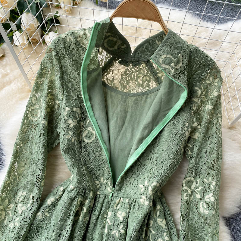 Women Vintage Lace Floral Slim Vestidos Elegant Dress