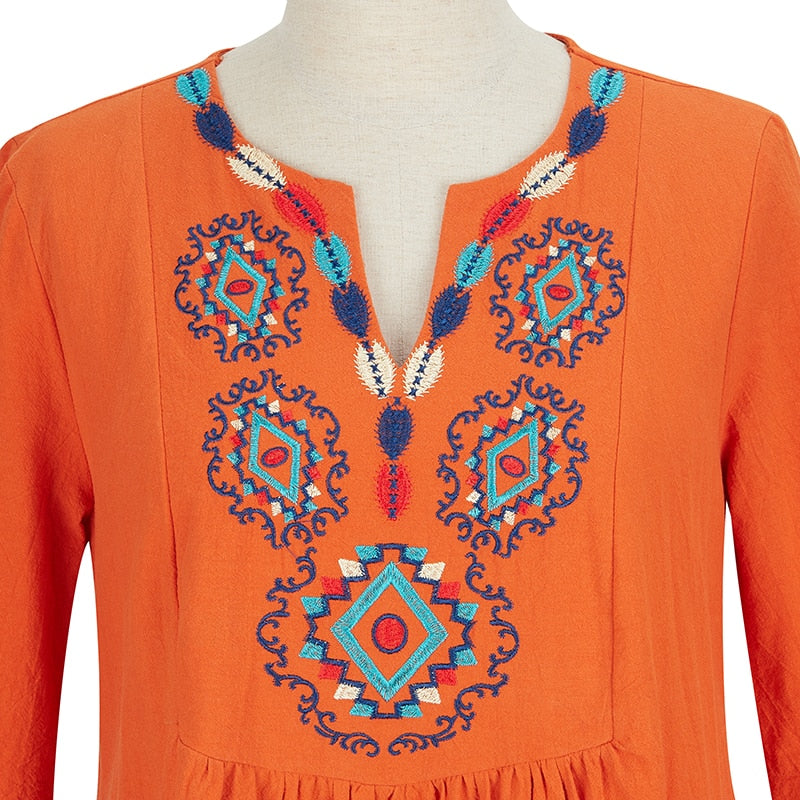 Women Bohemian Embroidered Loose Dress