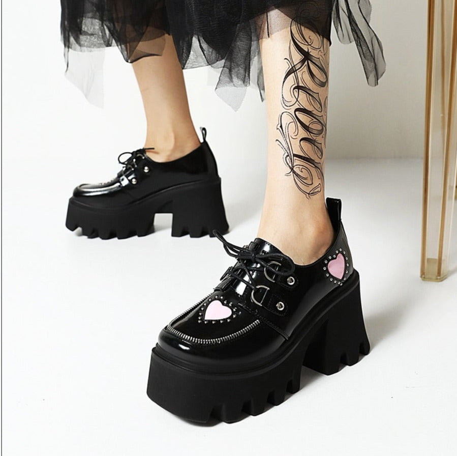 Women Lolita Heart Shape Punk Gothic Style Platform Shoes