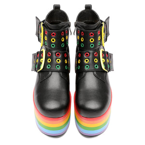 Women Leather Rainbow High Platform Ankle Boots