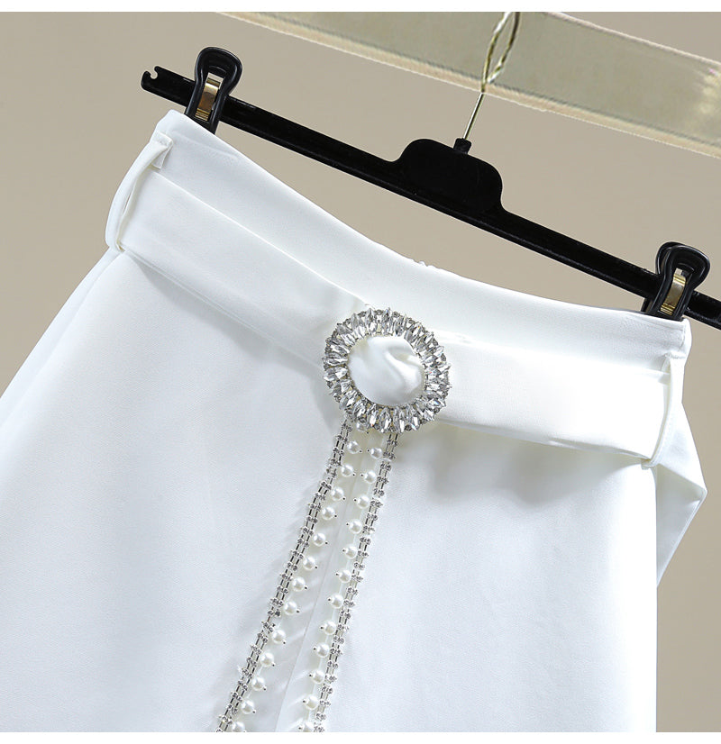 Women Beads Diamond A- Line Wide Leg  Short Pantskirt