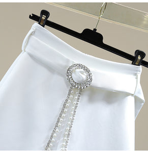 Women Beads Diamond A- Line Wide Leg  Short Pantskirt