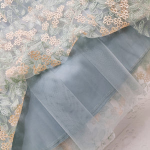 Women Embroidery Floral Mesh Long Skirt