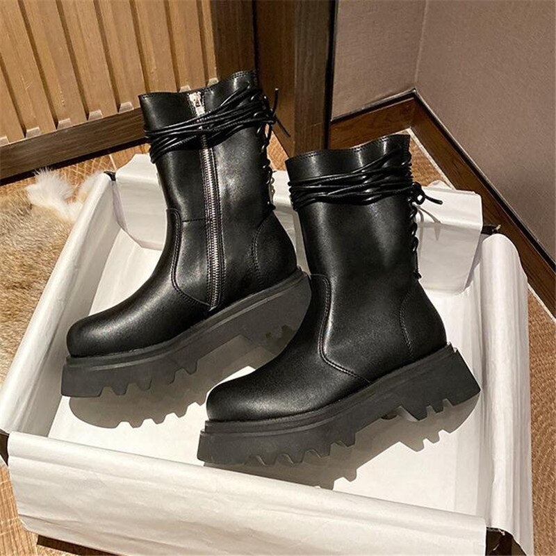 Women Gothic  Zipper Ankle Leather Combat Boots