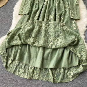 Women Vintage Lace Floral Slim Vestidos Elegant Dress