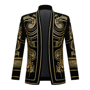 Men Embroidery Cardigan Shawl Lapel Striped Suit Blazer Jacket