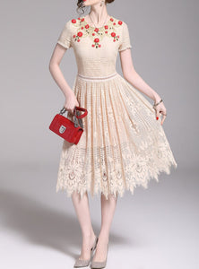 Women Floral Embroidery Vestidos Lace Festa Robe Dress