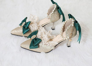 Women Pointed Toe Thin Satin High Heels Lolita Shoes