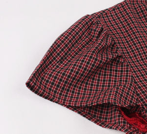Women Plaid Bow Vintage Dress