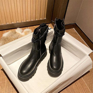 Women Gothic  Zipper Ankle Leather Combat Boots