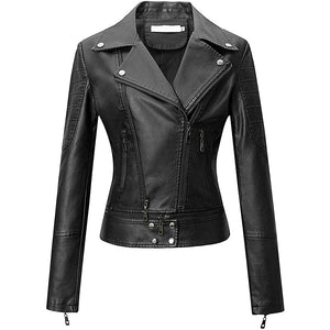 Women Retro Faux Leather Moto Biker Slim Fit Jackets