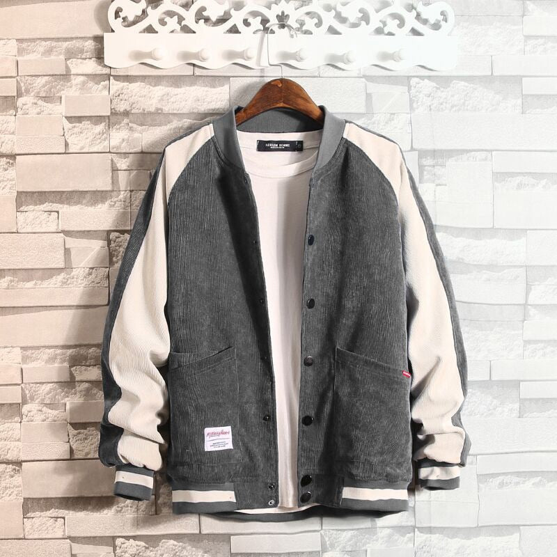 Men Baseball Button College Patchwork Jacket Coat