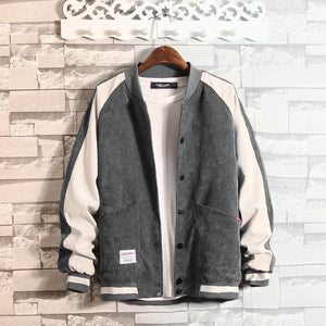 Men Baseball Button College Patchwork Jacket Coat