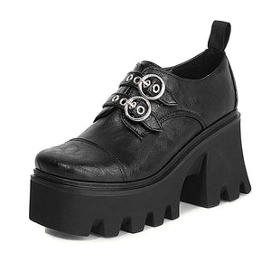 Women Vintage Buckle Block Heel Pumps Goth Shoes