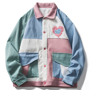 Unisex Hip Hop Harajuku Patchwork Heart Jacket