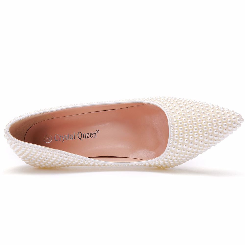 Women Pearl Handmade Wedding Shoes Bridal High Heels