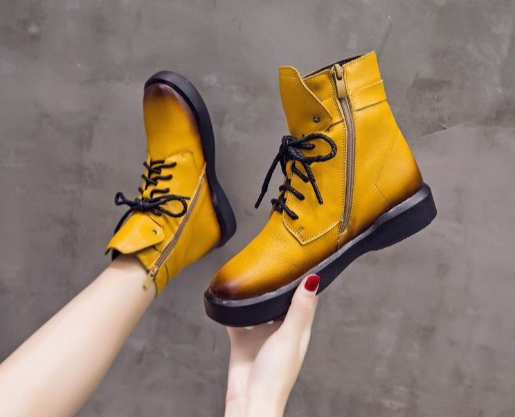 Women Genuine Leather Handmade Ankle Boots