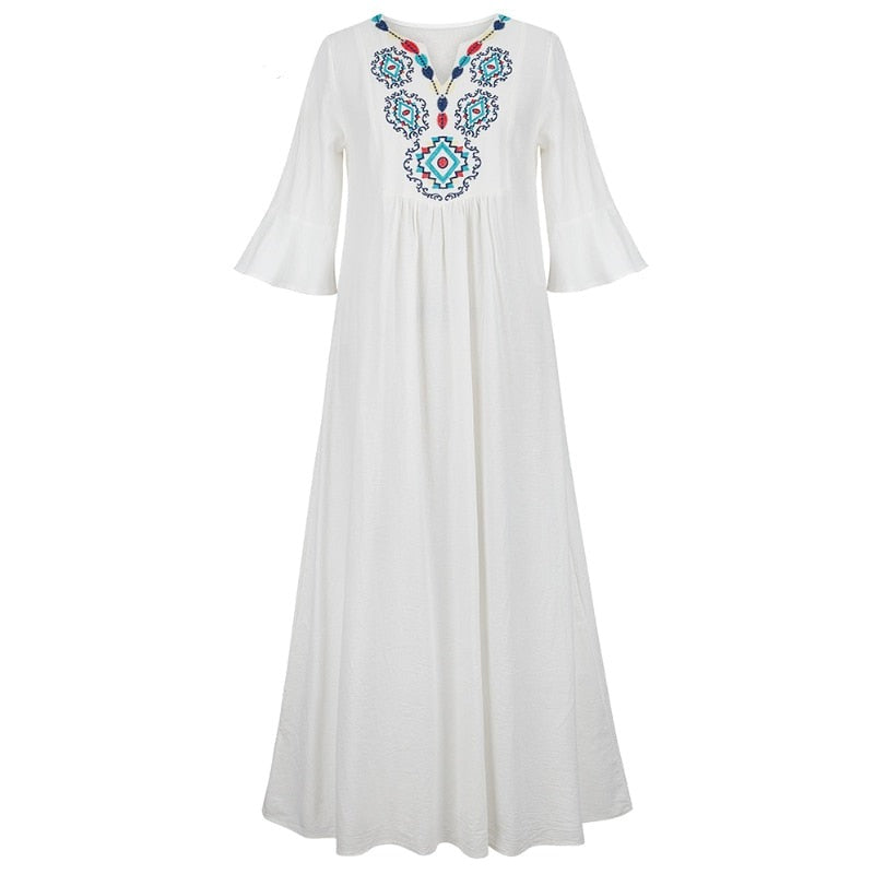 Women Bohemian Embroidered Loose Dress