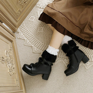 Women Fluffy Round Toe Kawaii Anime Cosplay Japanese Lolita Boots