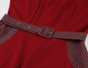 Women Plaid Bow Vintage Dress
