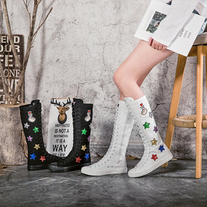 Women Embroidery Vulcanized Sneakers Canvas Boots