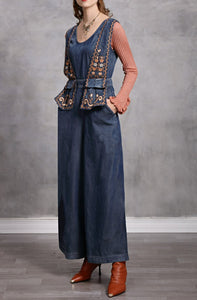 Women Embroidery Boho Denim Vintage Jumpsuit
