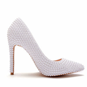 Women Pearl Handmade Wedding Shoes Bridal High Heels