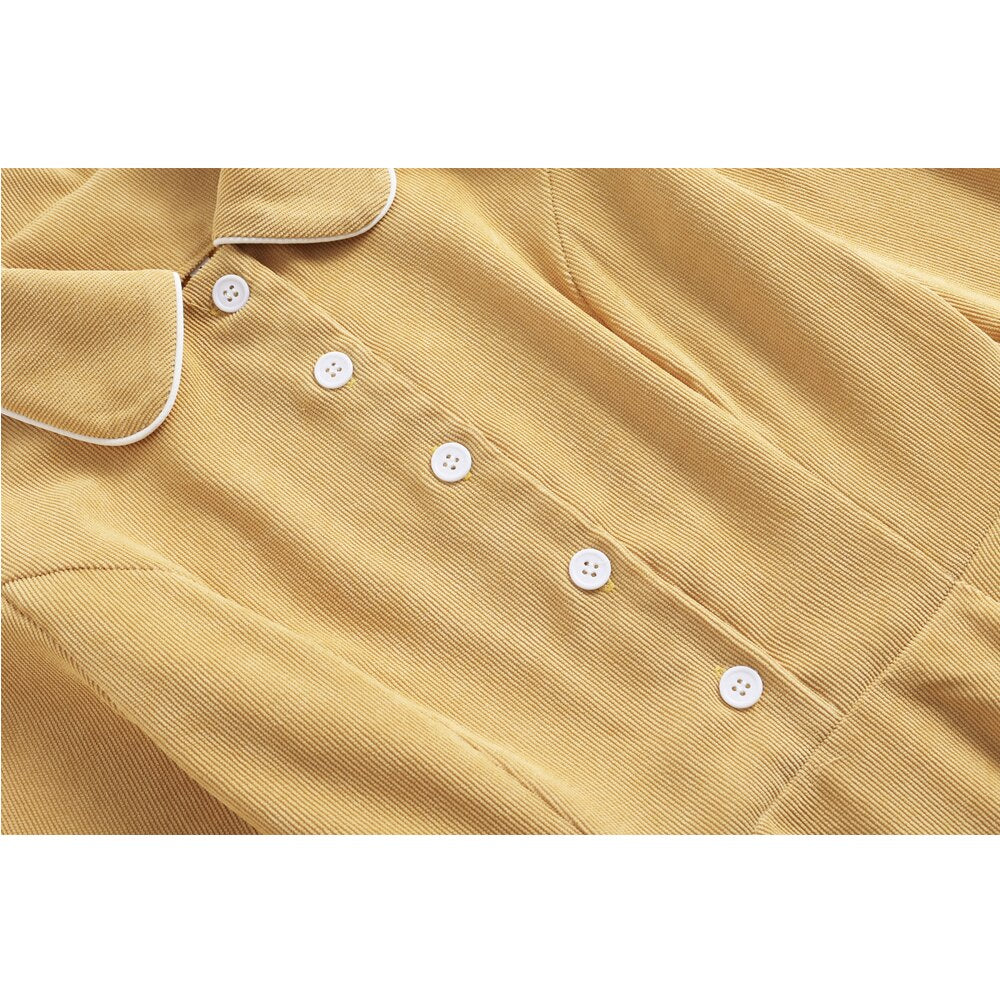Women Vintage Peter Pan Collar Corduroy Elegant Midi Dress