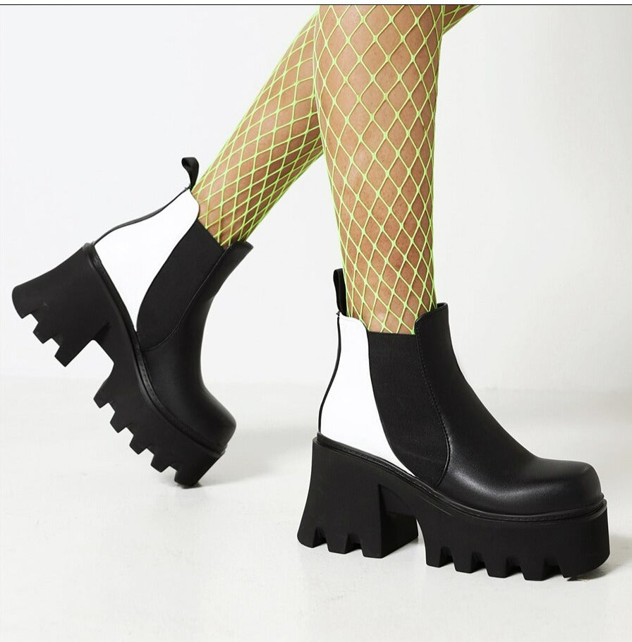 Women Cow Pattern Platform Chelsea Elastic Band Boots