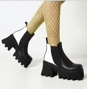 Women Cow Pattern Platform Chelsea Elastic Band Boots