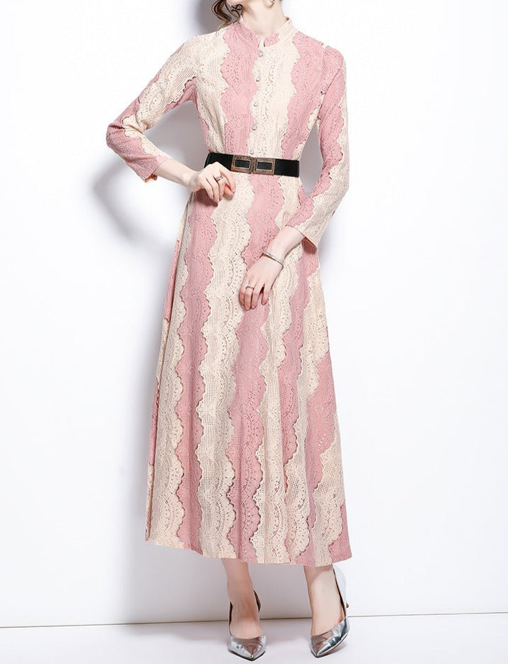 Women Embroidery Lace A-line Mid-Calf Dress