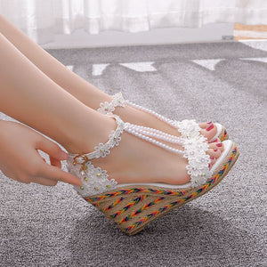 Women Handmade Floral Wedge Open Toe Sandals