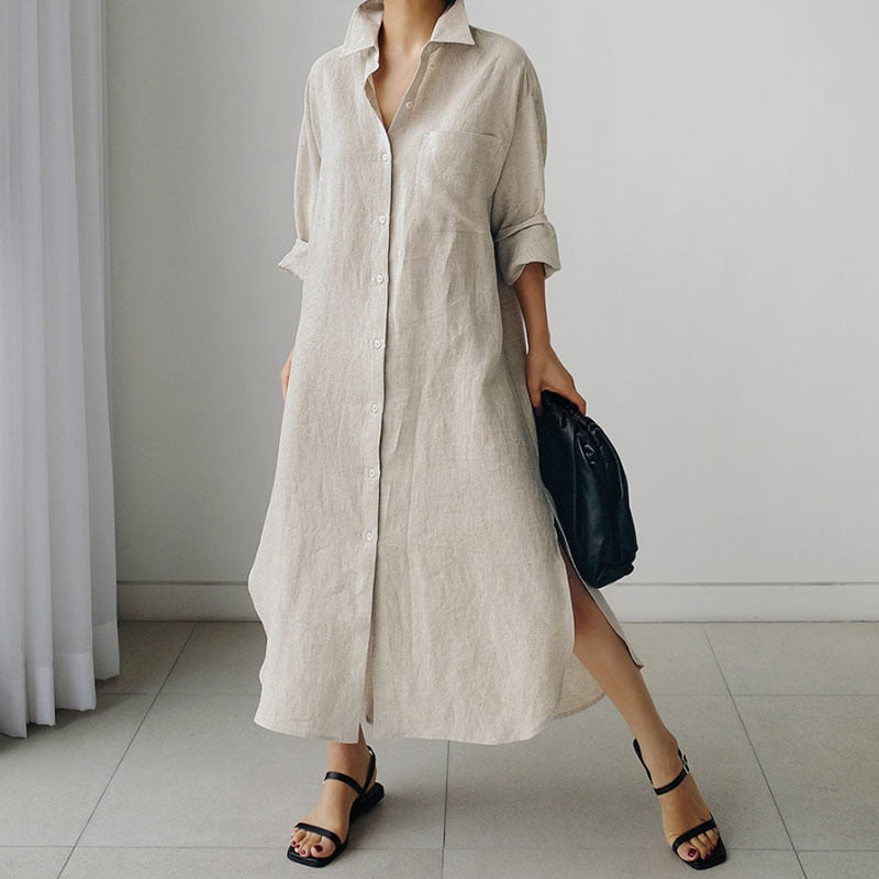 Women Korean Style Irregular Shirt Dress