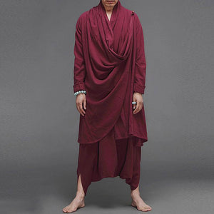 Men Turtleneck Irregular Cloak Coats Drop Crotch Pants Vintage Suits