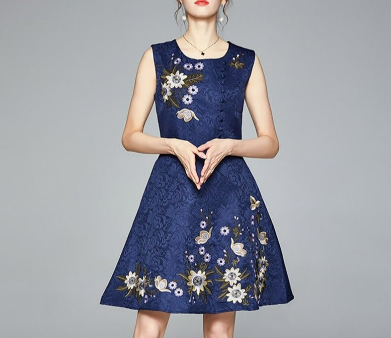 Women Embroidery Jacquard Dress Festa Vintage Floral Dress