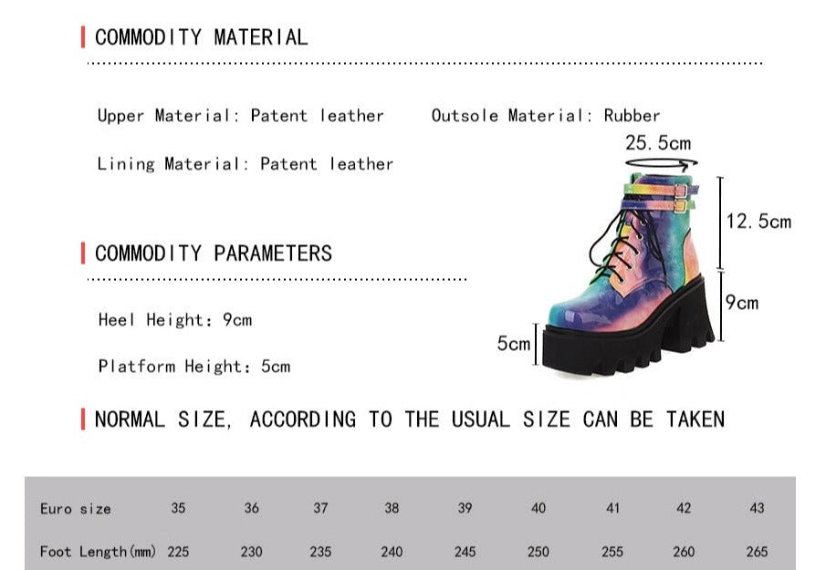 Women Colourful Handmade Motorcycle Ankle Boots Platform Chunky Heels