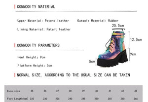 Women Colourful Handmade Motorcycle Ankle Boots Platform Chunky Heels