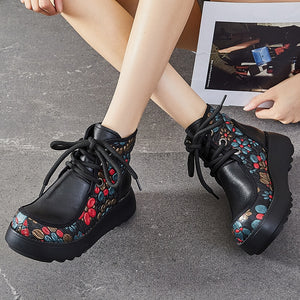 Women Genuine Leather Retro Lace-up Concise Boots