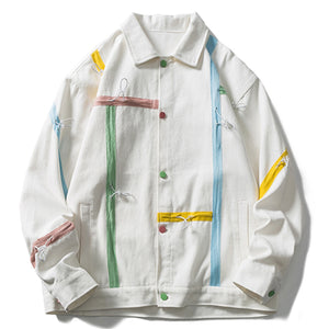 Unisex Hip Hop Retro Drawstring Stripes Cargo Jacket