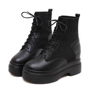 Women Chunky Combat Wedge Ankle Sock Boots