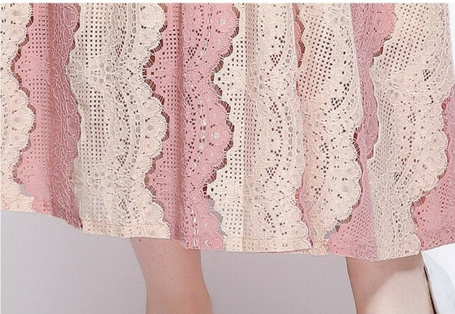 Women Embroidery Lace A-line Mid-Calf Dress